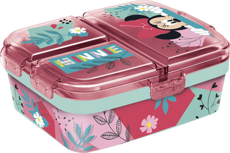 Stor Disneys Minnie Mouse børnemadkasse - madpakke med 4 rum til børn fra 4 år - tåler opvaskemaskine BPA-fri - pink turkis
