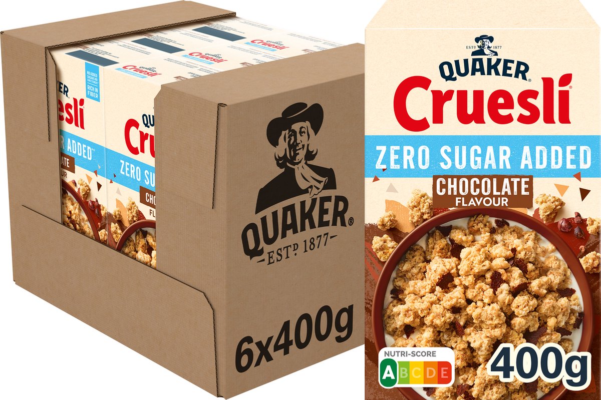 Quaker cruesli nul sukker tilsat chokolade - morgenmadsprodukter - 6 x 400 gram