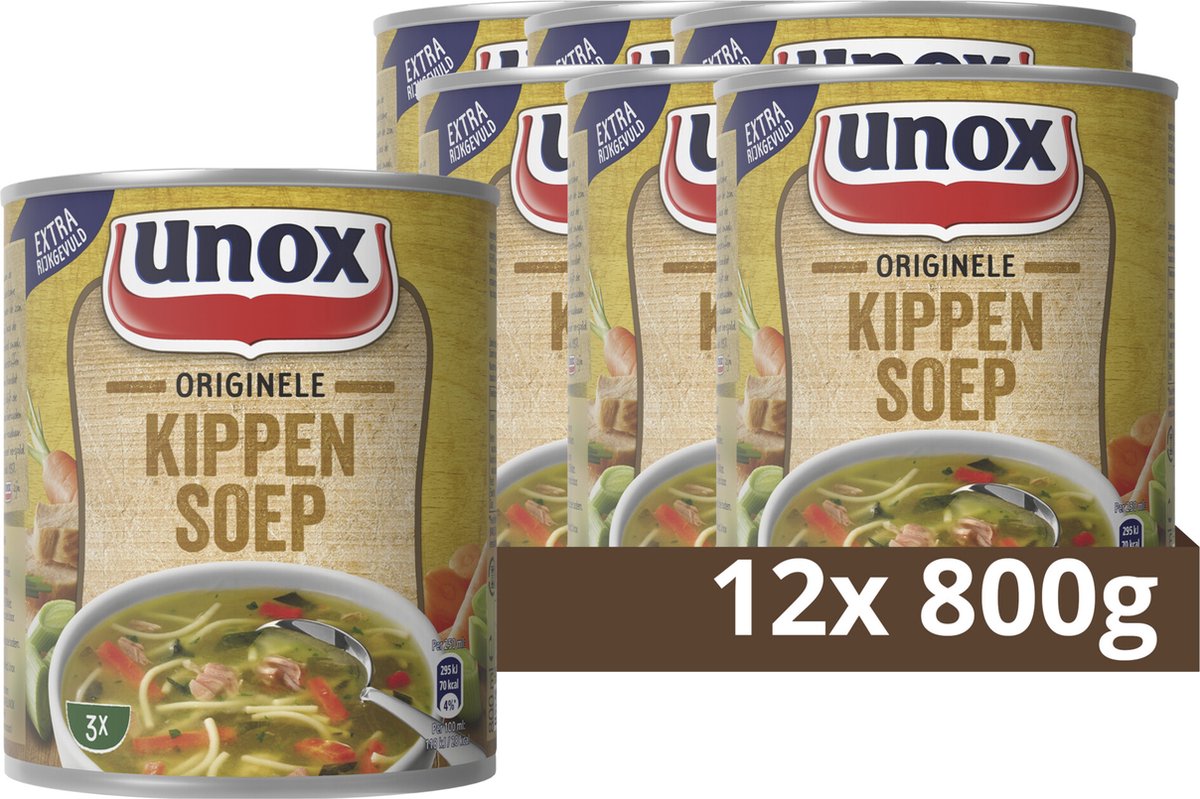 Unox suppe på dåse - original kyllingesuppe - klar på et øjeblik og god til mere end 3 skåle suppe - 12 x 800 ml