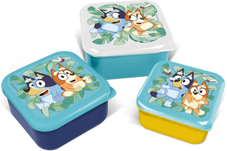Stor bluey 3-i-1 snackbokse - 3 størrelser - firkantet - luk godt - madkasser til børn - løst låg - velegnet til småkager, frugt og snacks - mørkeblå turkisgul