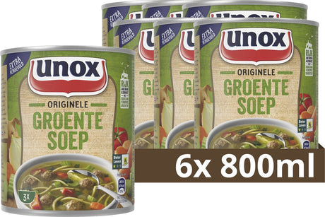 Unox dåsesuppe - original grøntsagssuppe - lavet med suppekugler, vermicelli og forskellige typer grøntsager - 6 x 800 ml