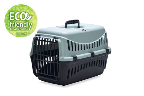 Beeztees gipsy eco reismand kat - transportbox kat klein huisdier - afneembare bovenkant lichtblauw zwart - l - 58x38x38 cm