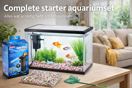Flamingo akvarie slikkepind - 16 l - komplet akvariesæt med filter, grus dækglas - plast - akvarium til ferskvand