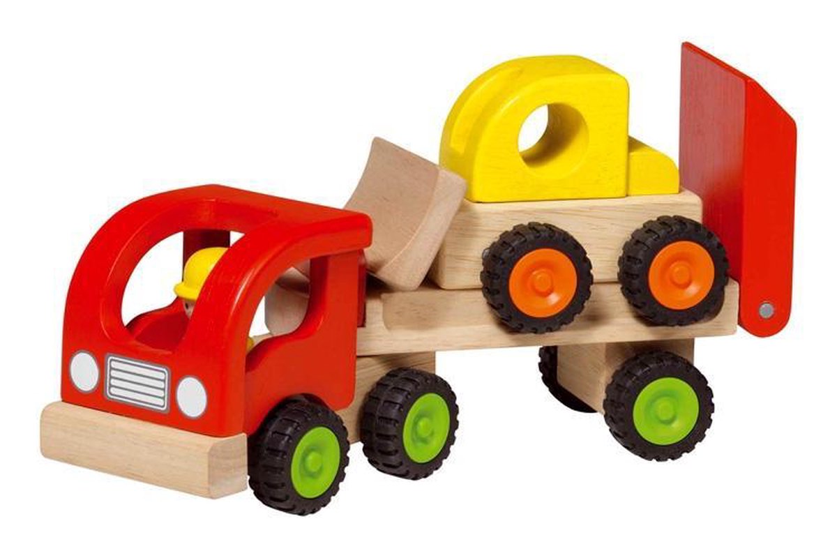 Goki trækøretøj: sættevogn med bulldozer 34x8,5x12,5 cm, med gummidæk, 2+
