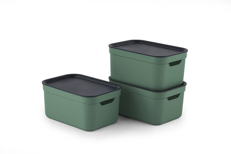 Rotho jive opbevaringsbokse sæt med 3 opbevaringsbokse 5 l med låg, plast (pp genbrugt), grøn antracit, 3 x 5 l (26,5 x 18,5 x 13,2 cm