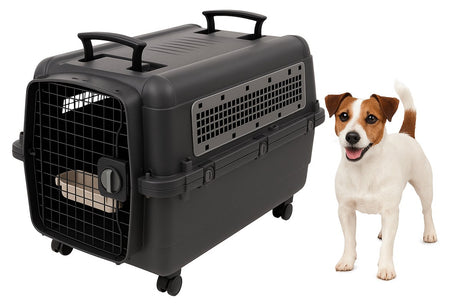 Flamingo reisbench hond – autobench – transportbox hond m 71x51x54 cm – transportkooi lanta donkergrijs