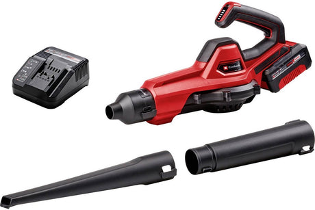 Einhell batteri universal blæser ge-ub 18 250 li e kit - power x-change - 18 v li-ion - blæsehastighed: 250 km h - 3-delt rør - elektr. hastighedskontrol med LED indikation - inkl. 4,0 Ah batteri og oplader