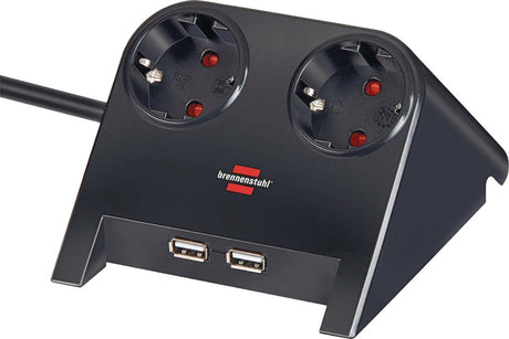 Brennerstuhl desktop power USB-oplader 2 USB-opladningsforbindelse 2100ma 2x sort poleret 1,8m h05vv-f 3g1,5