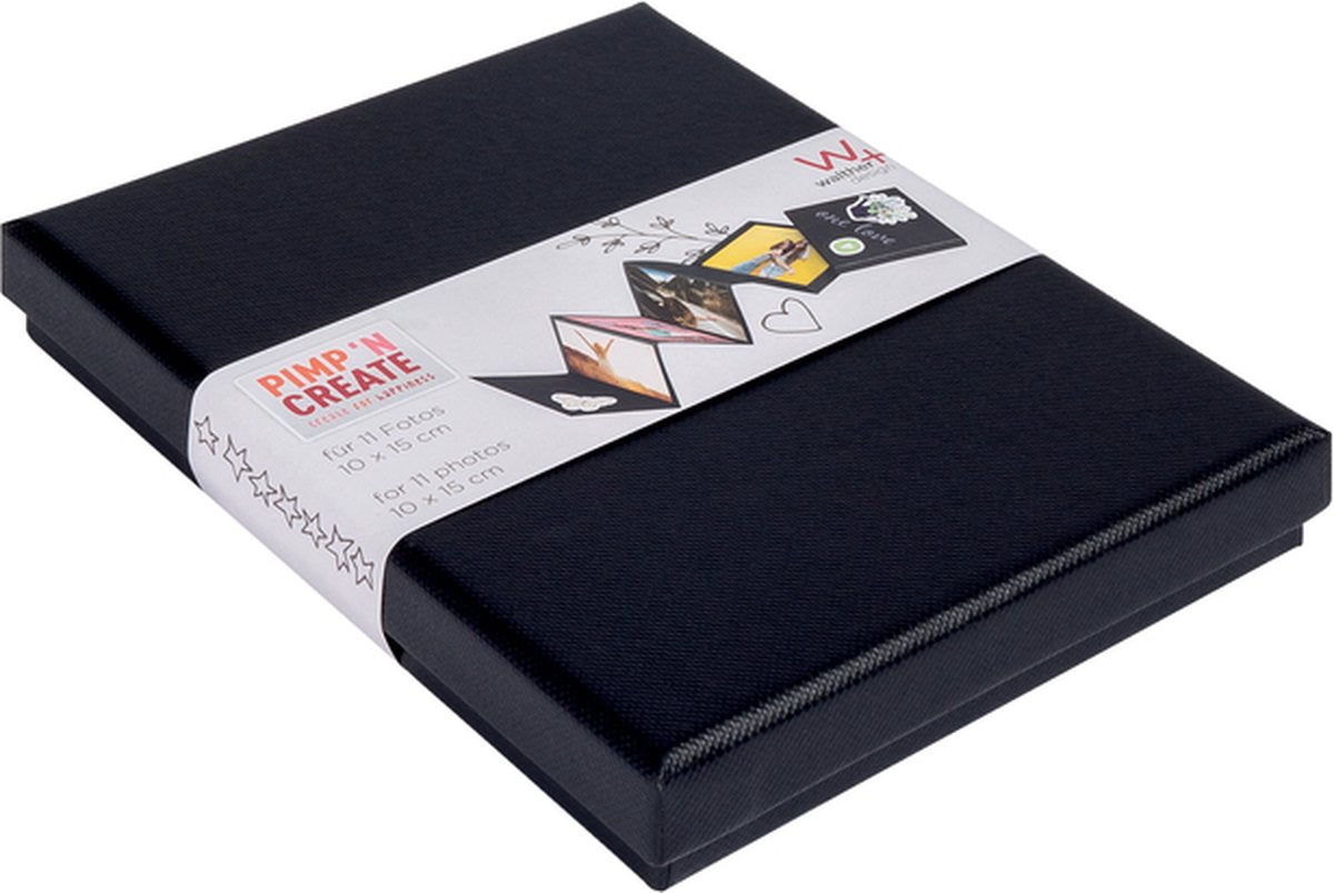 Walther fb-098-b leporello æskepakke - størrelse 12 x 16,5 x 2 cm - 11 billeder 10x15 cm - sort