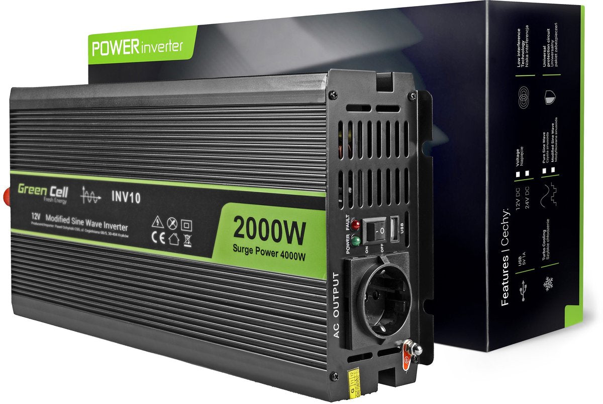 Green cell inv10 inverter 2000w - 12v til 230v - modificeret sinusbølge