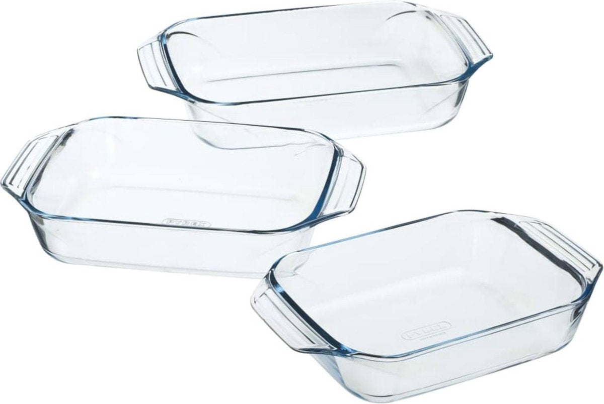 Pyrex optimum ovnfad sæt 2,1 l - 2,9 l - 3,8 l - 31 x 20 x 6 cm - 35 x 32 x 6 cm - 39 x 28 x 7 cm
