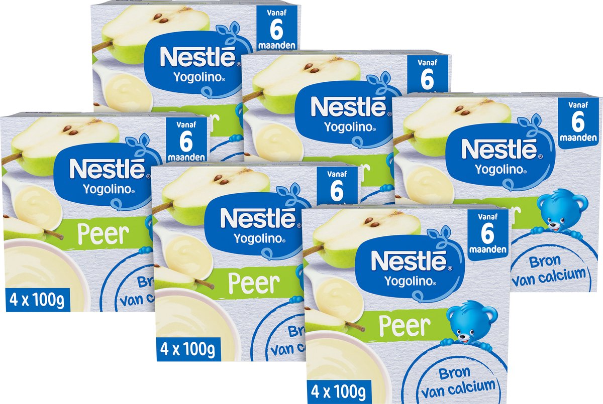 Nestlé yogolino peer babytoetje - babyvoeding tussendoortjes - 6+ måneder - 6 stk 4x100g (24 porties)