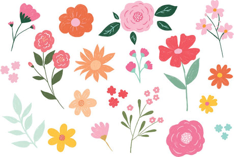 Umærket sans marque partydeco - selvklæbende tatoveringsblomster - blandede blomster - 19 stk.