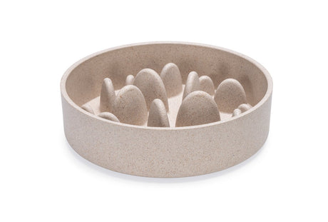 Designed by lotte pom antischrokbak hond - slow feeder hond - voerbak - vaatwasserbestendig - bamboe - beige - 800 ml