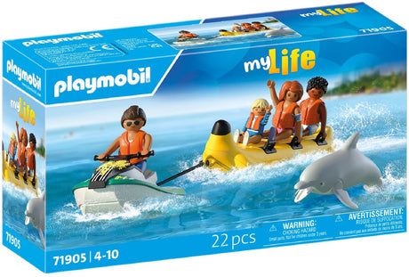 Playmobil | ferie på stranden | bananbåd tur | legetøj til børn fra 4 år | gave til børn | stimulerer kreativitet og eventyrlyst | vandsjov med jetski-figurer | 71905