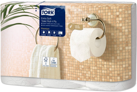 Tork toiletpapir t4 110406 (110405) 4-lags 42 stk hvid 19mtrx10cm pakke med 42 ruller 150 ark (110406)