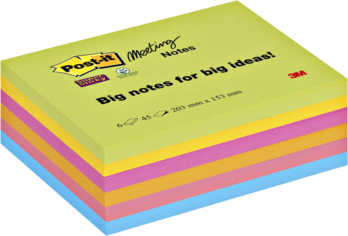 Post-it 3m 86456sseu selvklæbende notepapir rektangel flerfarvet 45 ark selvklæbende