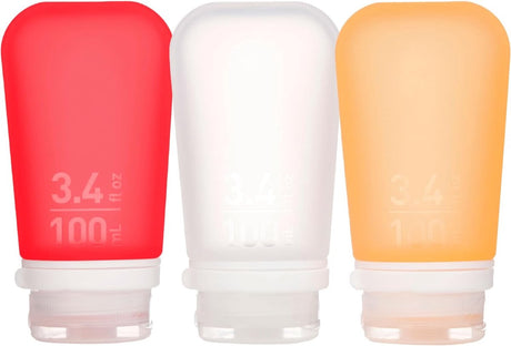 Human gear - gotoob+ 3-pack - genanvendelig - rejseflaske - flaske - lækagesikker - medium - 74ml - klar rød orange