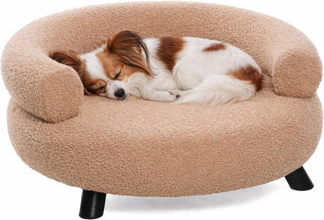 Flamingo hondenbed – sofa hond – sofa kat – dudo rond beige – 62 x 62 x 28 cm – houten pootjes – afwasbaar – ronde hondenbank