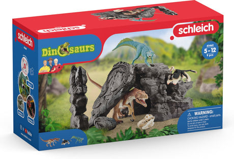 Schleich dinosaur - dinosaursæt med hule - figursæt - børnelegetøj til drenge og piger - 4 til 12 år - 7 dele