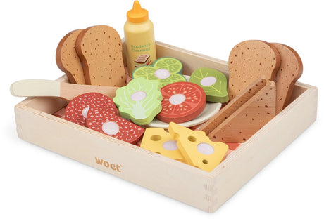 Woet ® houten sandwich set - maak je eigen broodjes speelset met 16+ accessoires - rollenspel speelgoedeten - educatief keuken speelgoed - vanaf 2 jaar