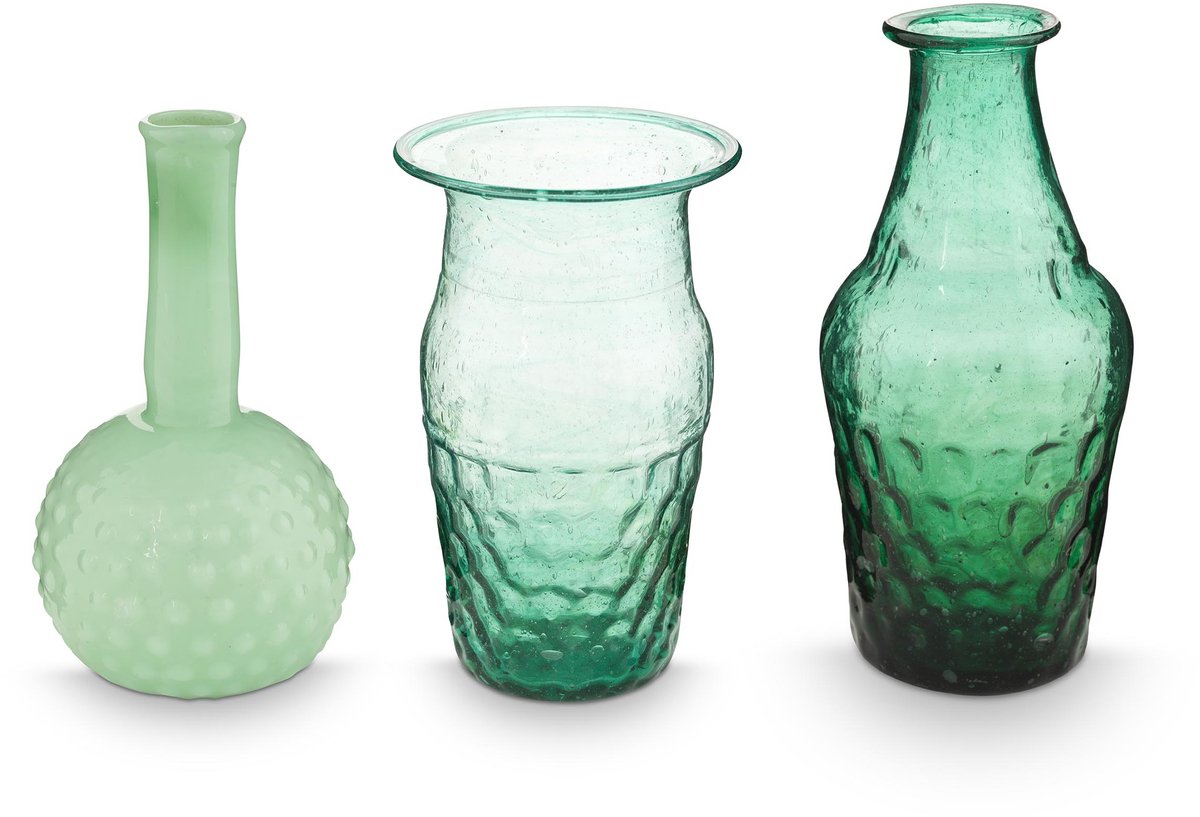 Pip studio - bloemenvaas - woonaccessoires - blauw-groen - glazen vaas - set van 3 vazen