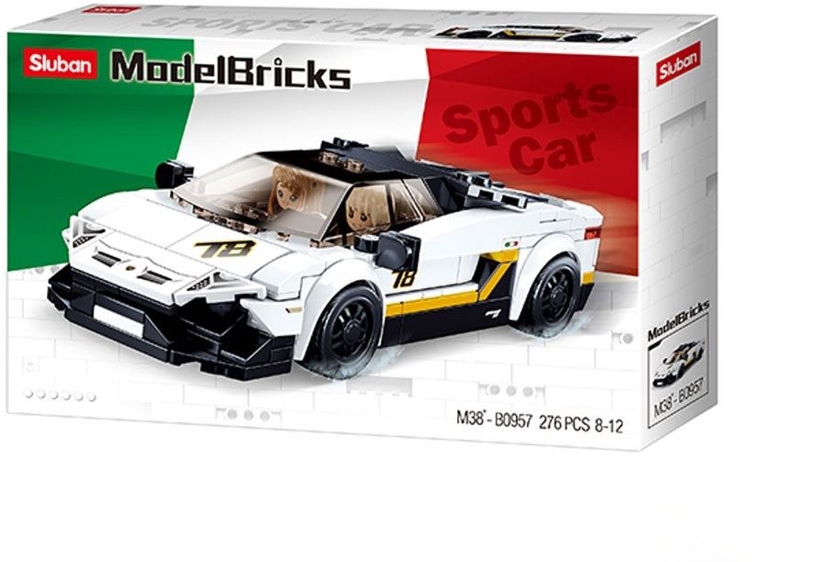 Sluban modelbricks Italiensk sportsvogn byggelegetøj til børn fra 8 år - byggelegetøj modelbygning - byggekasse med 276 byggeklodser - m38-b0957