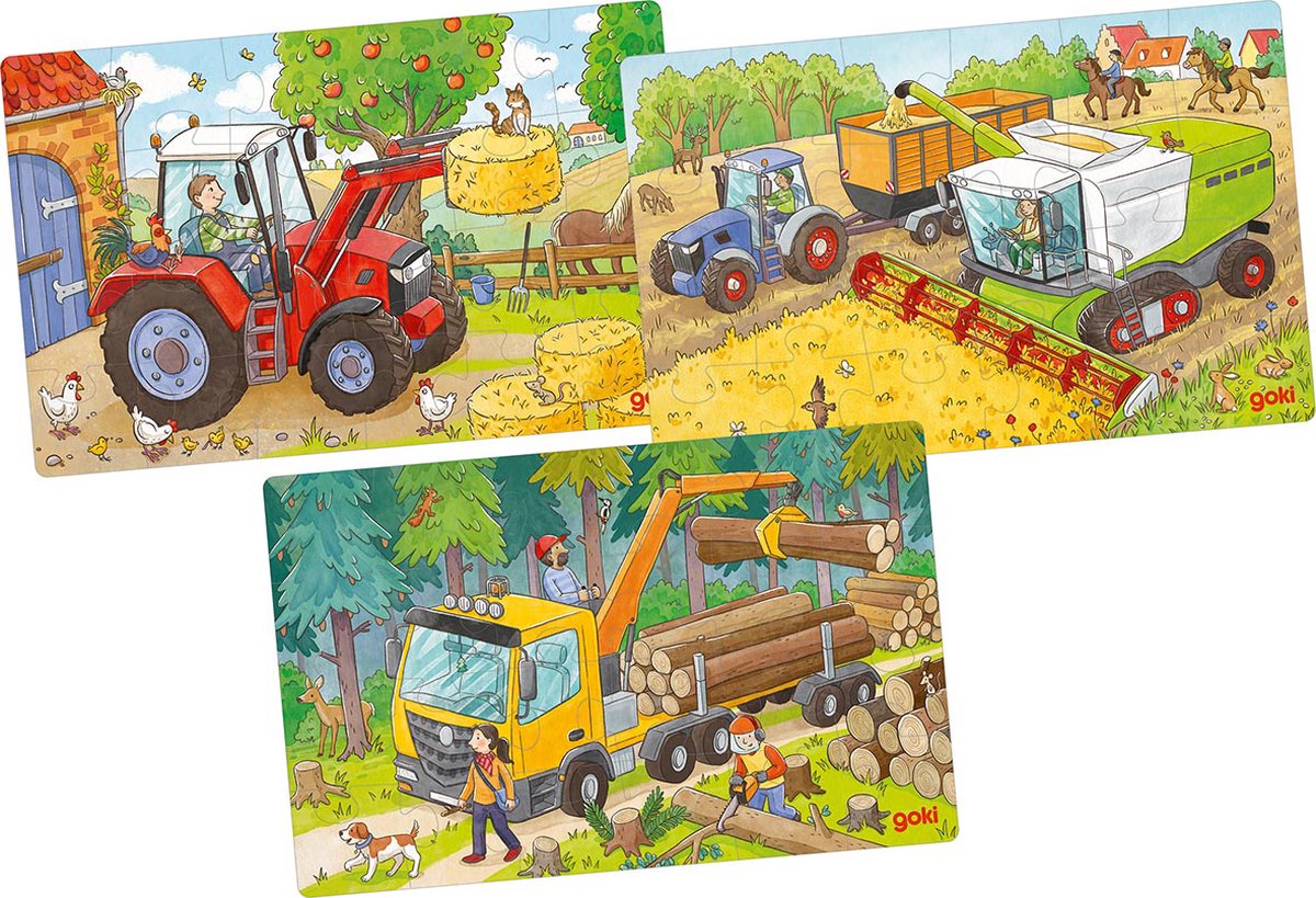 Goki Wooden Ben Puzzle Vehicles Set på 3
