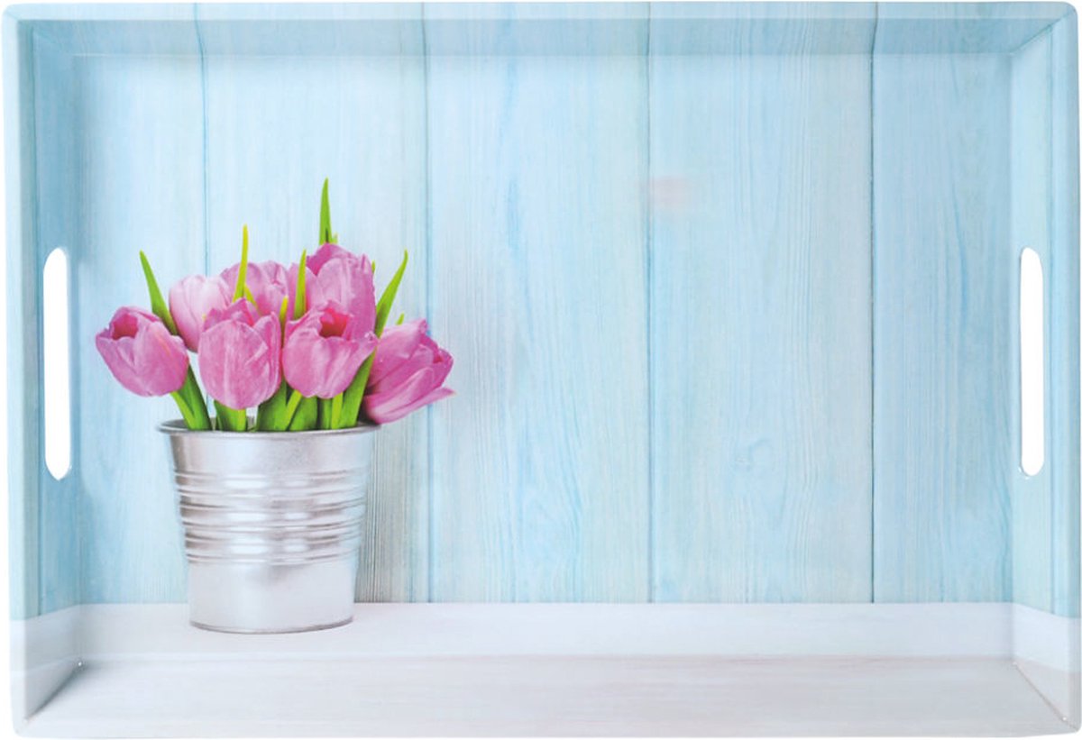 Kesper dyb rektangulær bakke - tulipanprint - design kaffebakke - bakke med håndtag - melamin - 50 x 35 x 4,5 cm