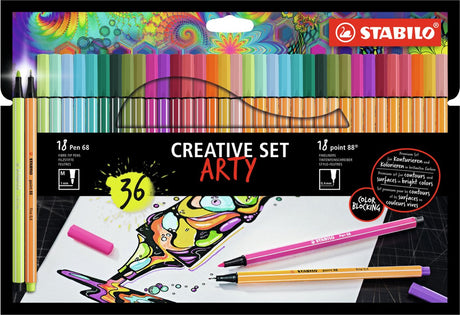 Stabilo kreative sæt - pen 68 point 88 pastel - arty - kombination penalhus 36 stk.