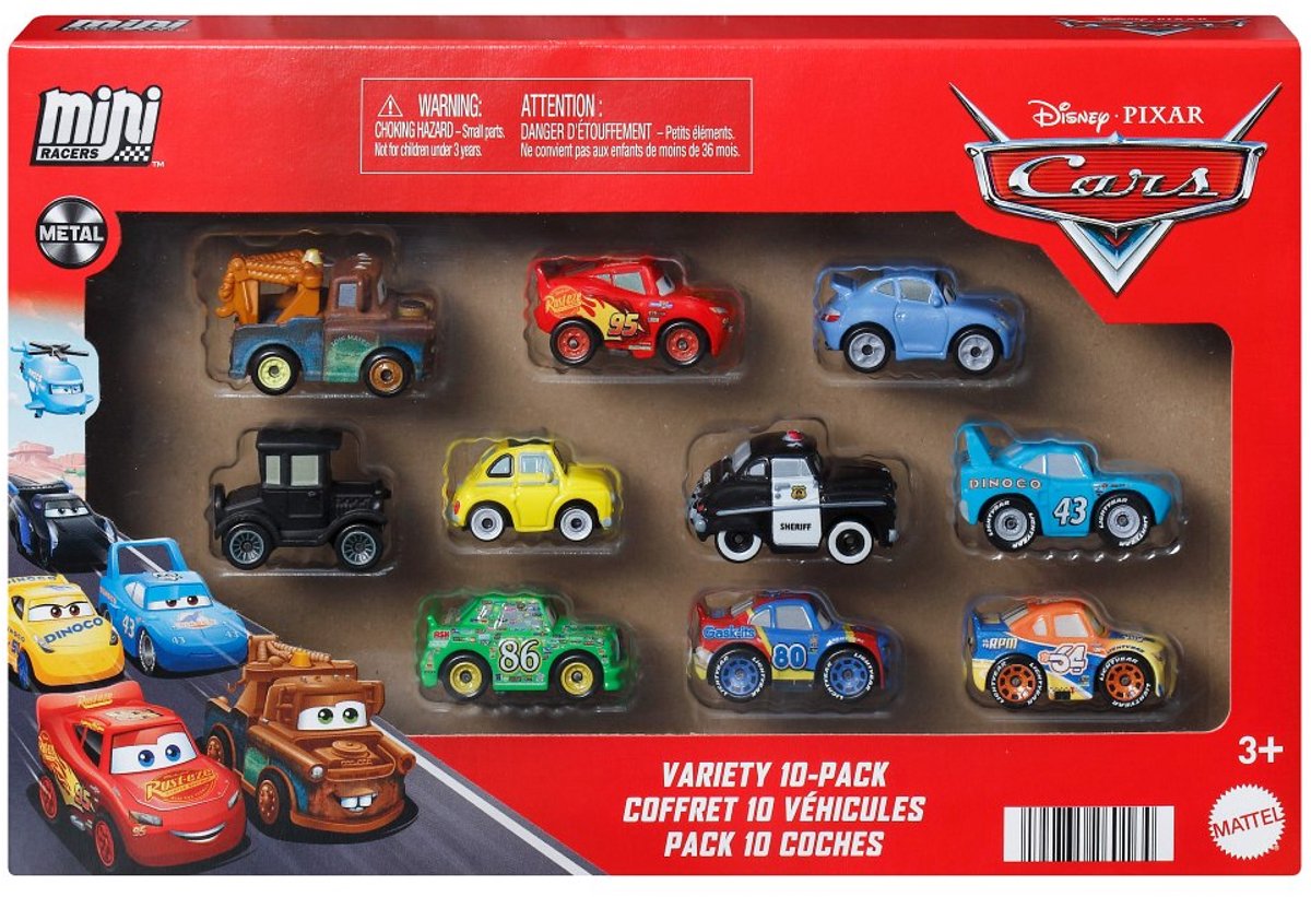 Mattel disney og pixar biler miniracere 10-pak - sæt med 10 legetøjskøretøjer fra filmen