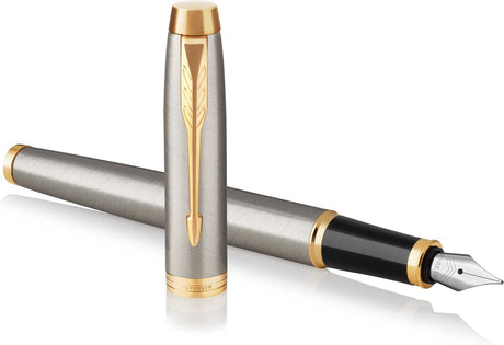 Parker im fyldepen | børstet metal | medium punkt med blå blækpatron | gaveemballage