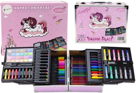 Lean unicorn art set 133-delig - complete knutselset in opbergkoffer - tekenen schilderen voor kinderen - tekenset - kleurset - hobby knutselset