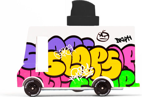 Candylab legetøj candycar varevogne: graffiti sort (a807) 8,4x4,1x6,5 cm, trykstøbt træ, i gaveæske, 3+