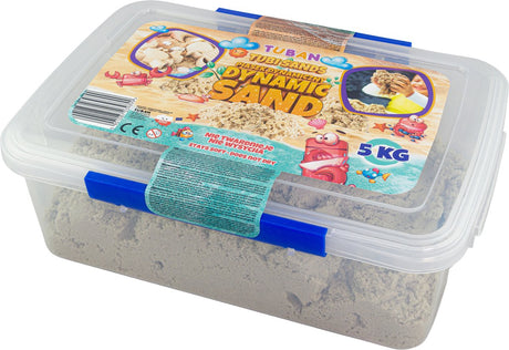 Tuban - dynamisk sand - naturlig 5 kg i genanvendelig beholder, kinetisk smykkesand til børn, 3 år, flerfarvet