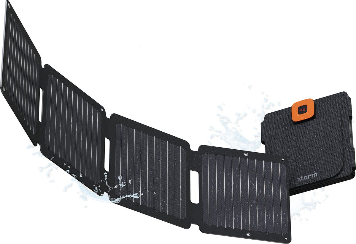 Xtorm bærbart solpanel foldbart - 28w solpanel - solar booster - udendørs camping - solenergi - fleksibelt - monokrystallinsk solpanel - efte - sort