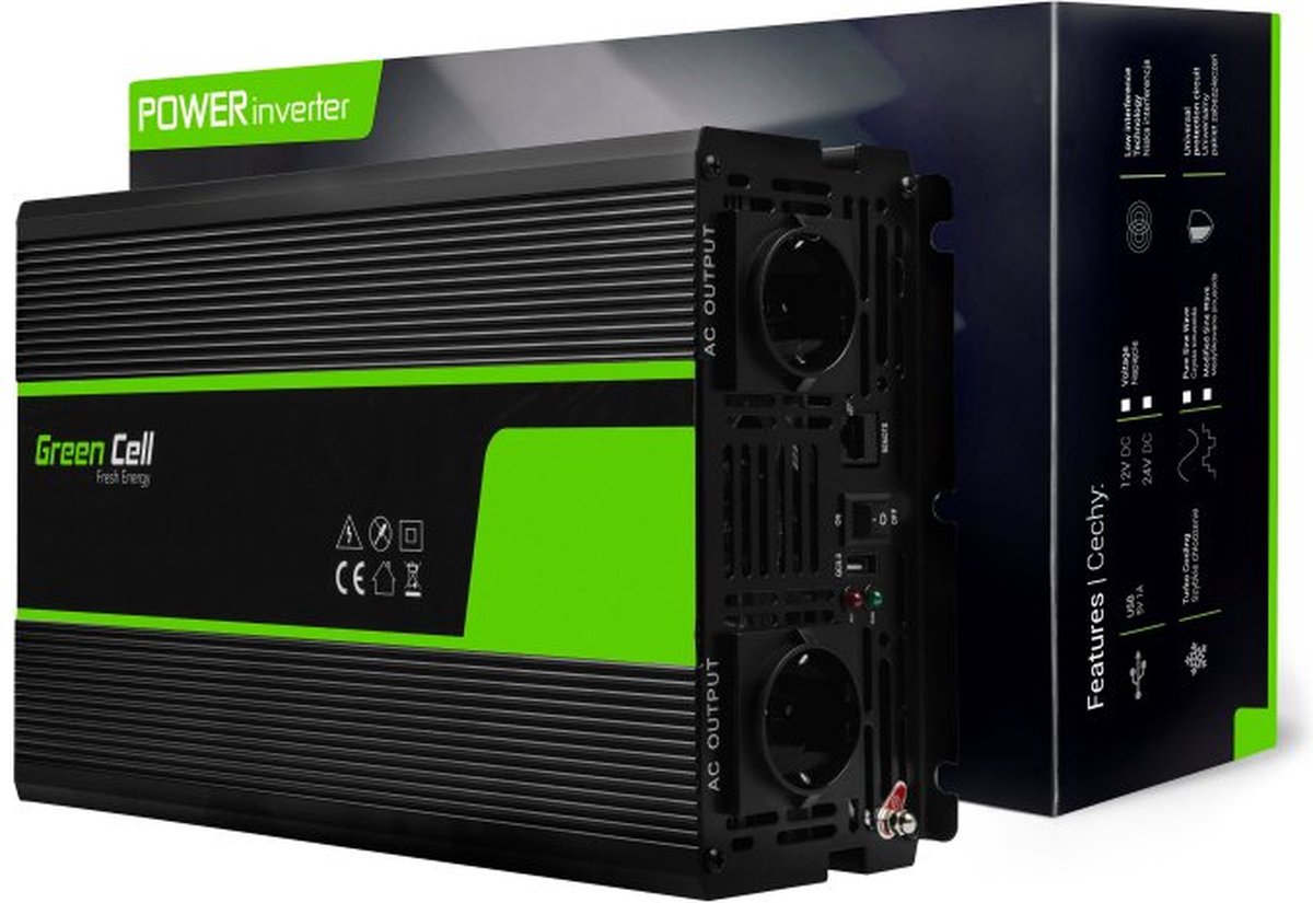 Green cell inverter 24v til 230v 1500w modificeret sinusbølge.