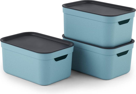 Rotho jive opbevaringsbokse sæt med 3 opbevaringsbokse 5 l med låg, plast (pp genbrugt), turkis antracit, 3x5l (26,5 x 18,5 x 20,0 cm)