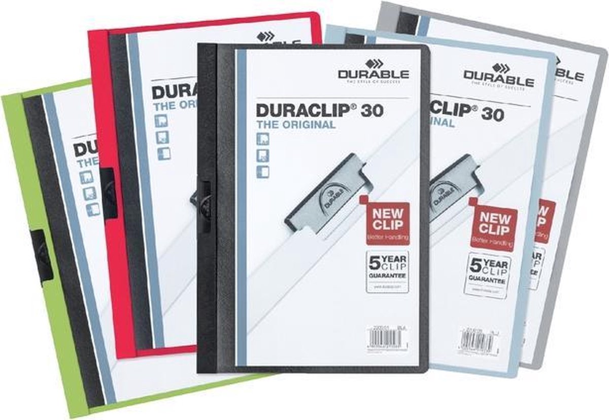 Holdbar klemmappe duraclip a4 3mm 30v ass | 25 stk