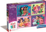 Clementoni - puslespil - 4 puslespil i 1 æske - disneyprinsesse - puslespil til børn - superfarve