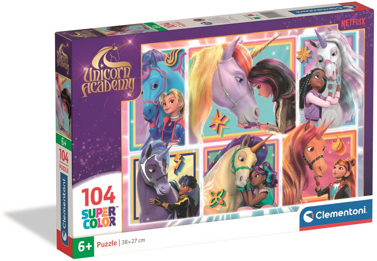Clementoni - puslespil - enhjørning akademi - 104 brikker - super farve - fra 6 år