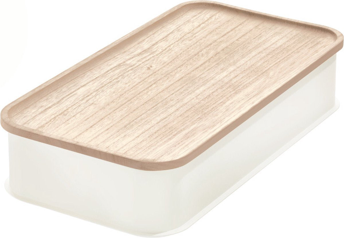 Idesign hvide beholdere med bambus låg - 08641eu - stabelbare, med låg, BPA-fri