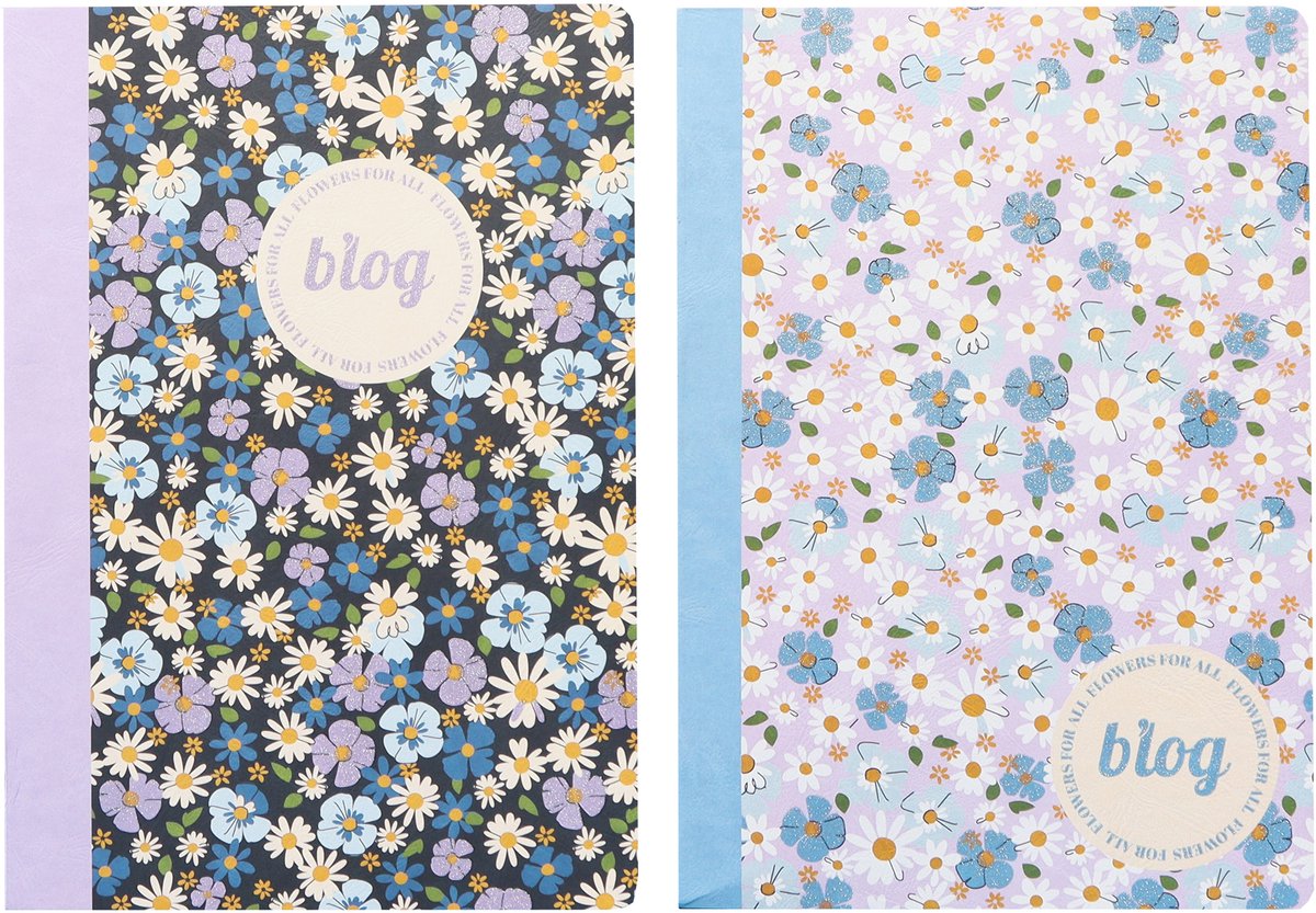 Kangaro notesbøger - b'log blomster - størrelse a5 - med streg - 2 stk - an-123852-a