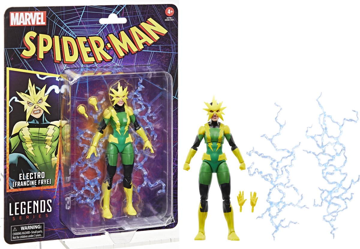 Hasbro spider-man marvel legends retro actionfigur electro (francine frye) 15 cm actionfigur