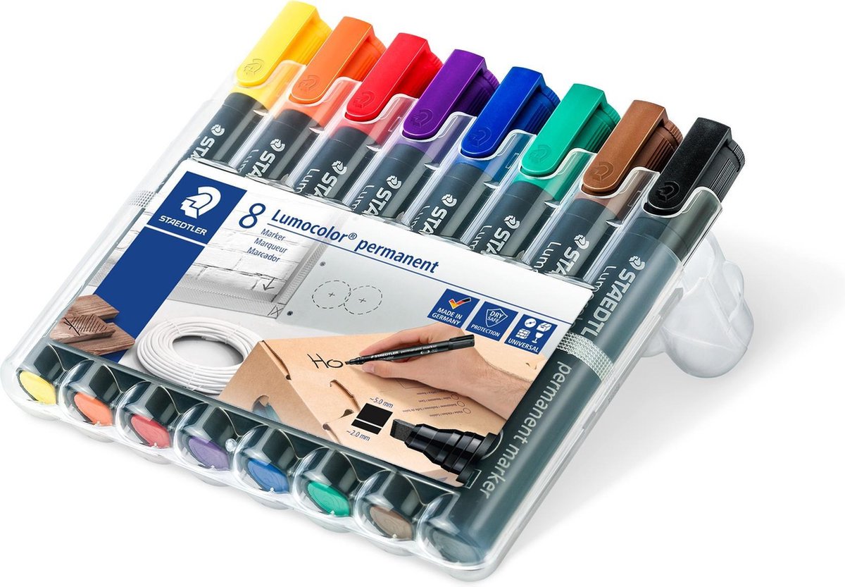 Staedtler lumocolor permanent markør mejselspids - æske 8 stk