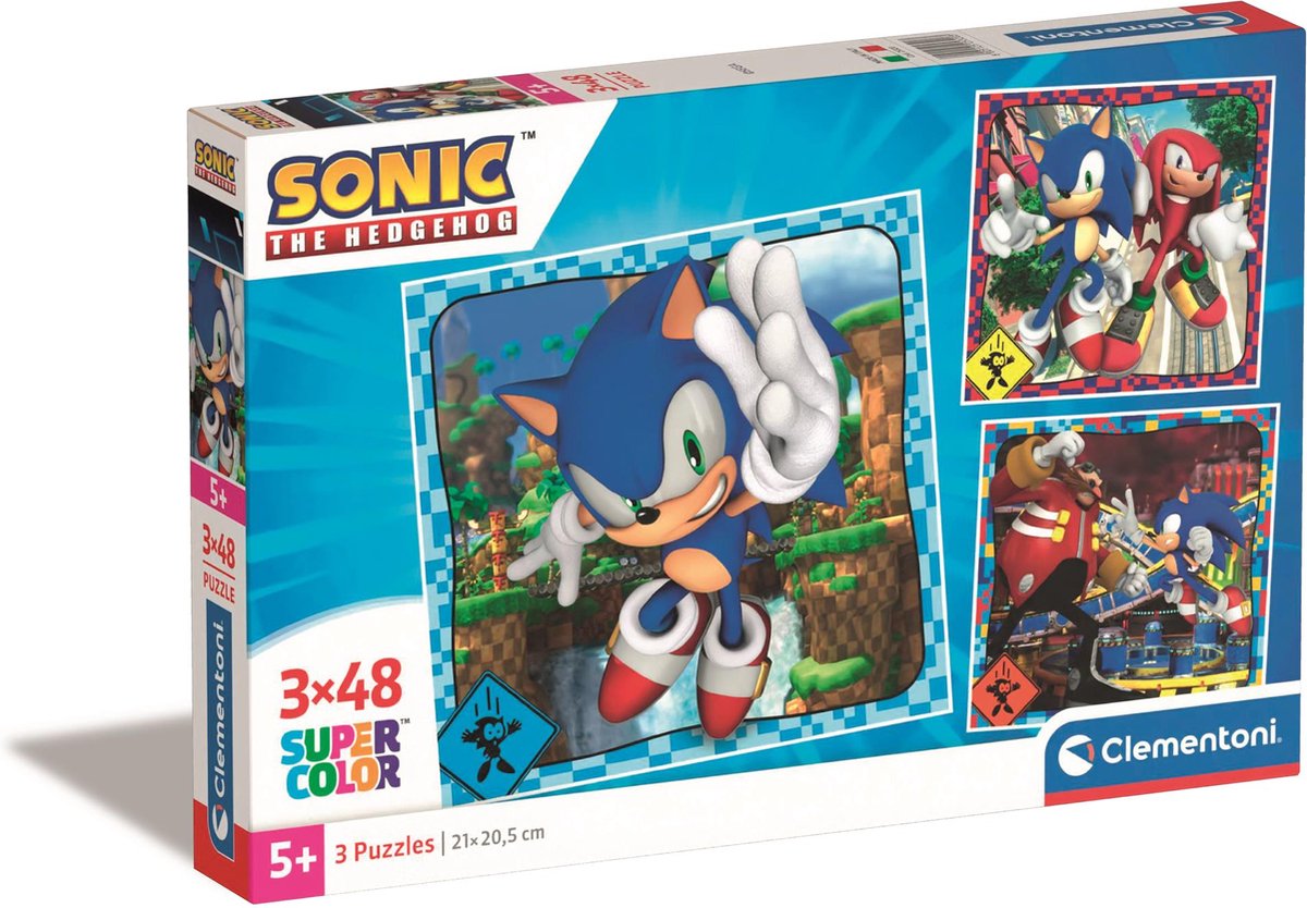 Clementoni - puslespil - 3x48 brikker - sonic the hedgehog - puslespil til børn - fra 5 år