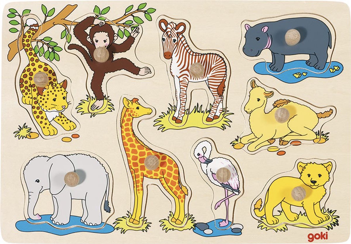 Goki Wood Nick Puzzle Wild Animals, 9dlg.