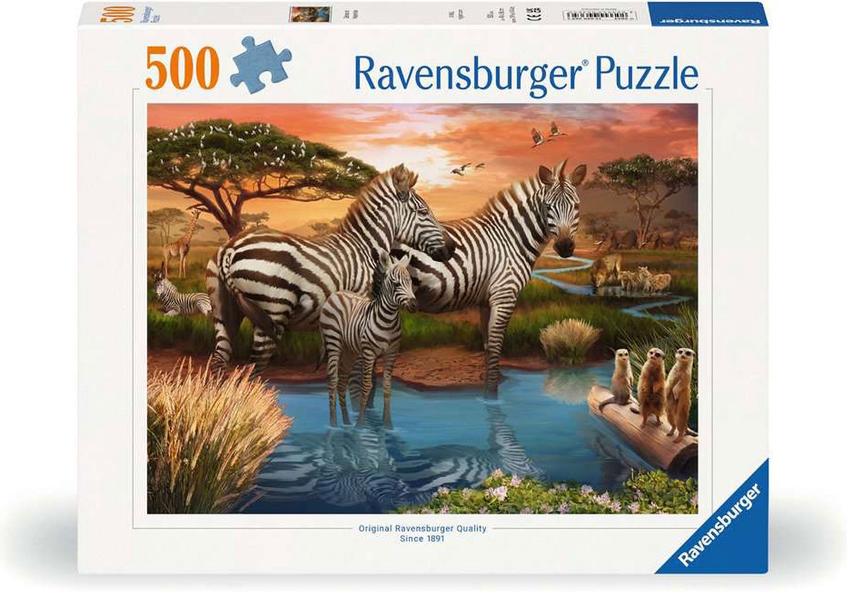 Ravensburger puslespil zebraer ved vandhullet, 500 brikker
