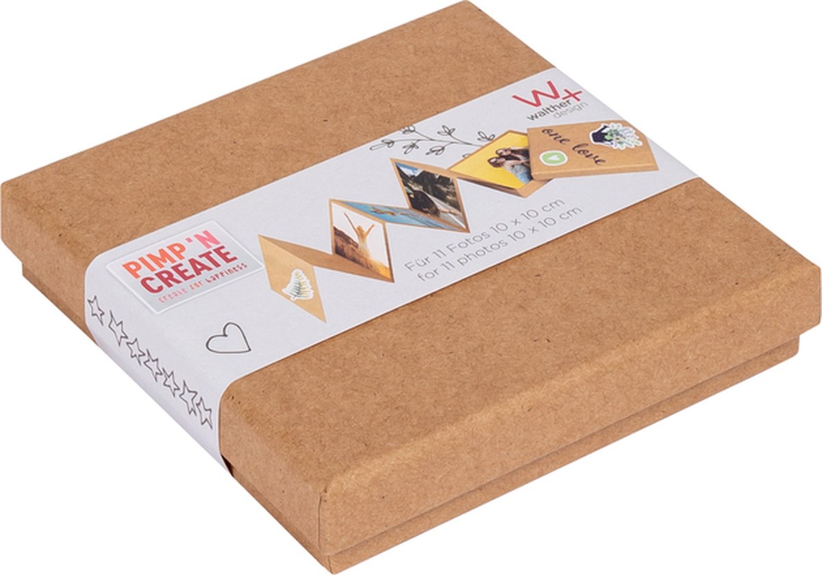 Walther fb-099-p leporello æskepakke - størrelse 12 x 12 x 2,4 cm - 11 billeder 10 x 10 cm - brun