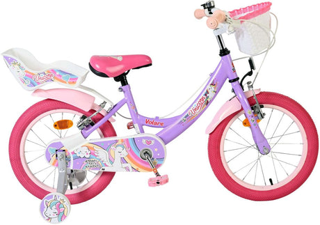 Volare enhjørning børnecykel - piger - 16 tommer - lilla - to håndbremser